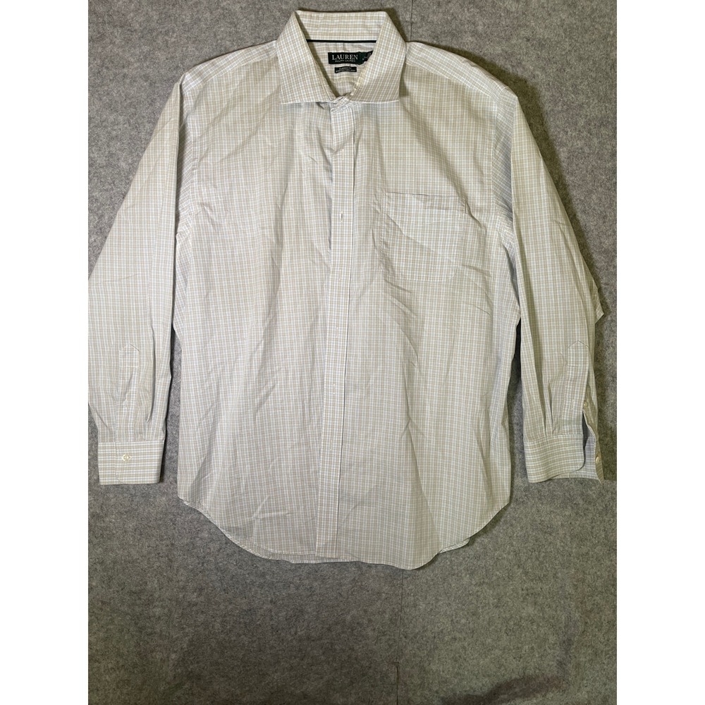 Lauren Ralph Lauren Mens 18 34/35 Classic Fit Stretch Non Iron Plaid Shirt Tan